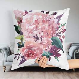Almofada Floral de Aquarela Rosa-Chic Elegante