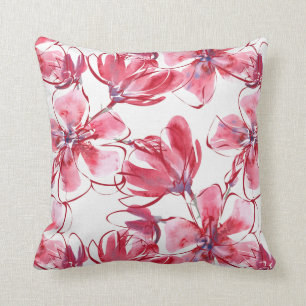 Almofada Floral de Aquarela Rosa Escuro