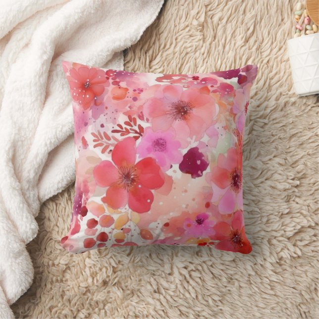 Almofada Floral de Aquarela Rosa Vermelho (Cobertor)