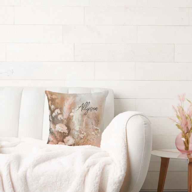 Almofada Floral de Boho Cor-de-Rosa (Sofá)