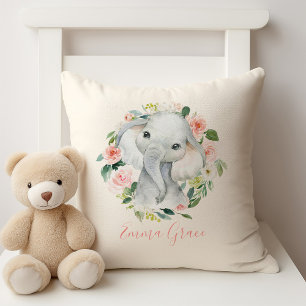 Almofada Floral de Elefante para Bebês Bonito com Nome para