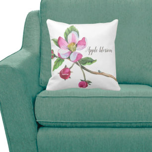 Almofada Floral de Flor de Maçã de Aquarela