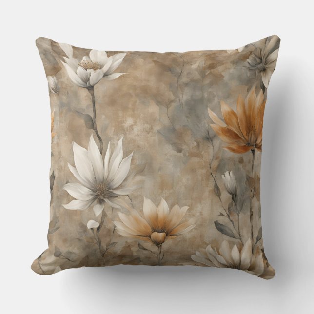 Almofada Floral de Flores Silvestres Marrom e Laranja (Frente)