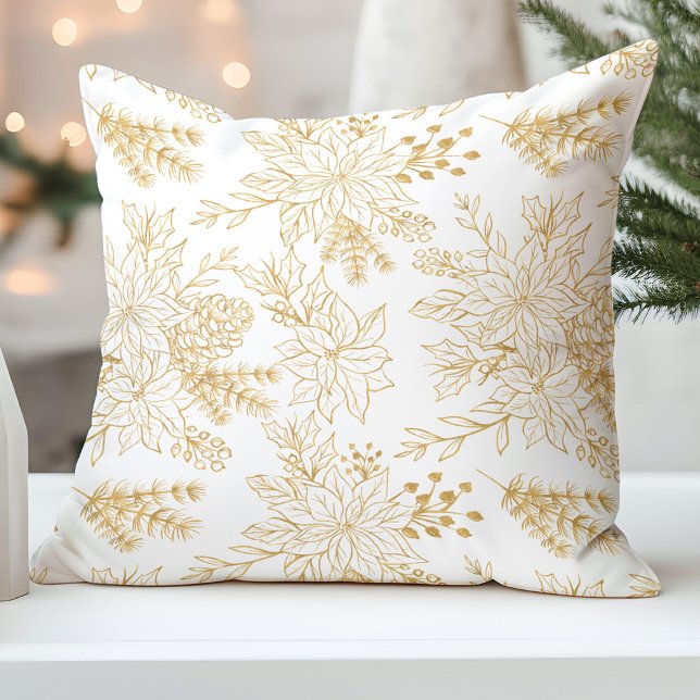 Almofada Floral de Natal da Linha Dourada Elegante (Criador carregado)