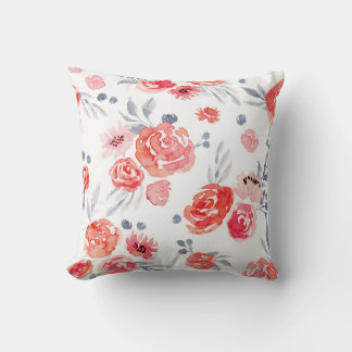 Almofada Floral de Pêssego em Aquarela