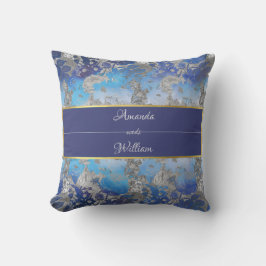 Almofada Floral de Vintagem Azul e Branco