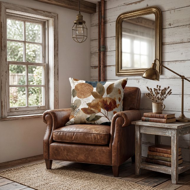 Almofada Floral Decorative  rustic leaves Throw Pillow (Criador carregado)