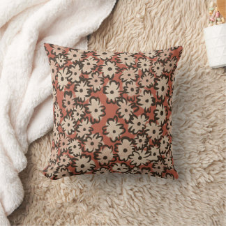 Almofada Floral Desenhado à Mão Caprichoso em Marrom Ferrug