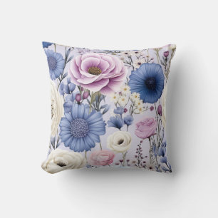 Almofada Floral do Jardim Flor Branco Azul-Lavanda Elegante