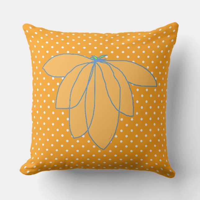 Almofada Floral Dourada em Pontos Brancos Laranja (Frente)