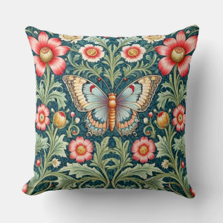 Almofada Floral e Borboleta no Estilo William Morr