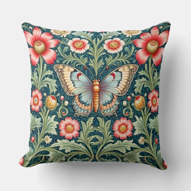 Almofada Floral e Borboleta no Estilo William Morr (Frente)