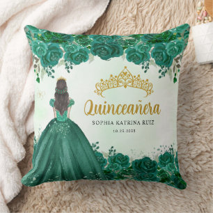 Almofada Floral Emerald Green Princess Tiara Quinceanera
