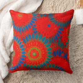 Almofada Floral exótico marroquino vermelho laranja verde t