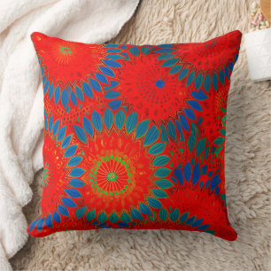 Almofada Floral exótico marroquino vermelho laranja verde t