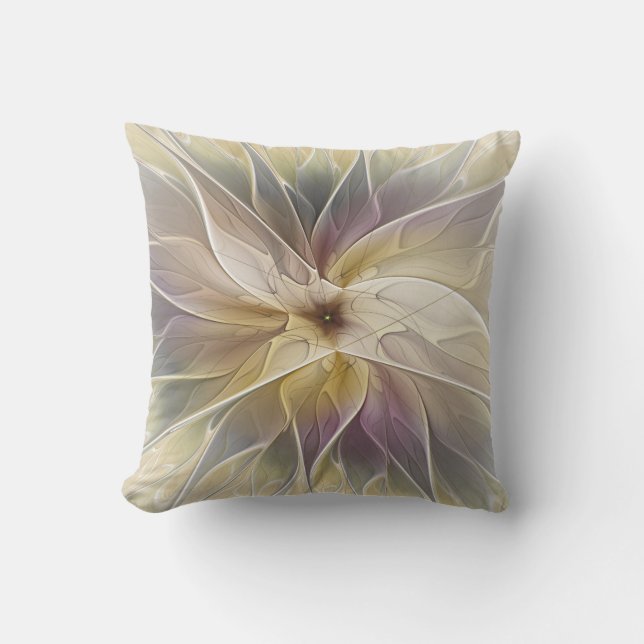 Almofada Floral Fantasy Dourada Eggplant Abstrato Art Fract (Frente)