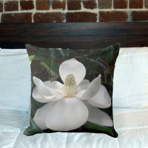 Almofada Floral Fotográfica do Flor da Magnolia Branca