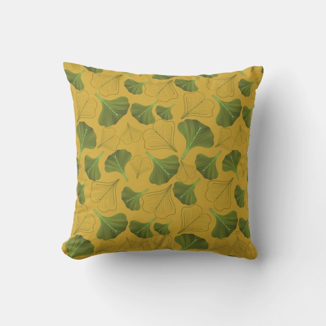 Almofada Floral Ginkgo Leaf Yellow Pattern Travesseiro deco (Frente)
