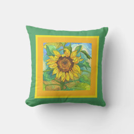 Almofada Floral, girassol jumbo em amarelo/verde