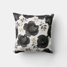 Almofada Floral Glam Folhas Preto Dourado Shabby Chic