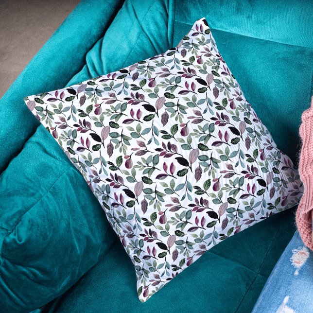 Almofada Floral Greenery Watercolor Padrão Invisível (Floral Throw Pillow)