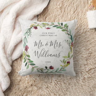 Almofada Floral Greenery Wreath Marble Nosso Primeiro Natal