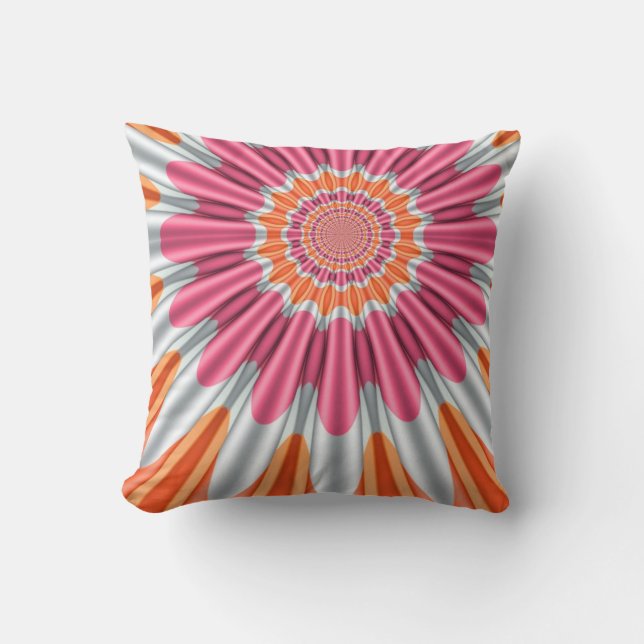 Almofada Floral Groovy Rosa Laranja + Prata (Frente)