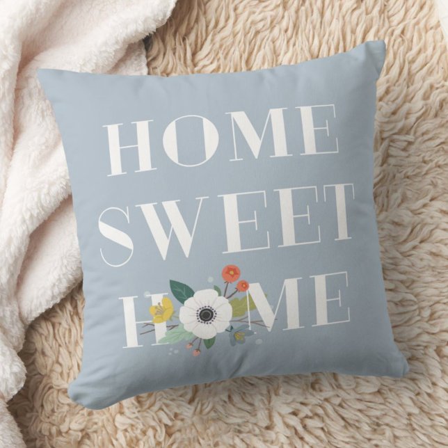 Almofada Floral Home Sweet Home Travesseiro - Dusty Blue (Criador carregado)