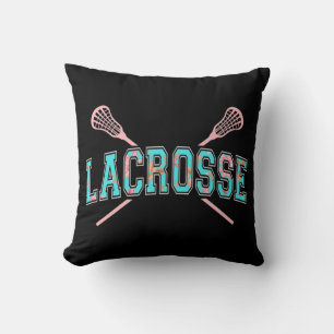 Almofada Floral Lacrosse Crossed Sticks LAX Girly Teal PInk