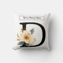Almofada Floral Letter D Pillow – Personalized Initial Cush