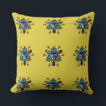 Almofada Floral Mandala Seamless Pattern<br><div class="desc">This professional design features a vibrant blue and red floral mandala motif set against a bright yellow background. The seamless pattern creates a balanced and artistic look,  ideal for modern home decor.</div>