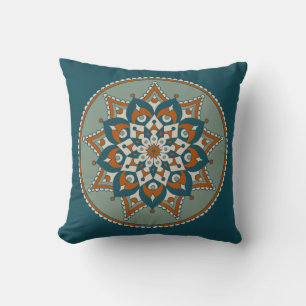 Almofada Floral Mandala, Teal, Olive e Ruiva