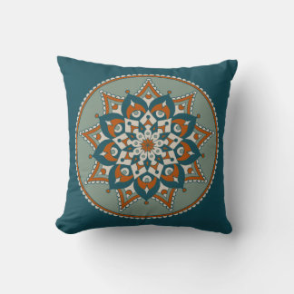 Almofada Floral Mandala, Teal, Olive e Ruiva