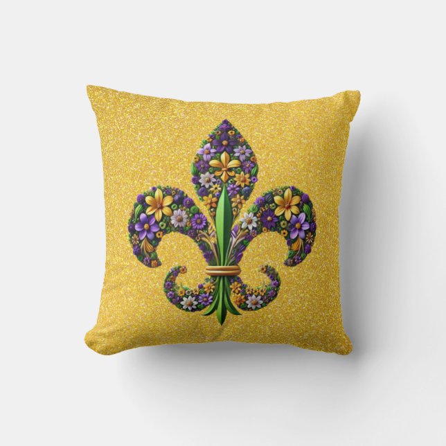 Almofada Floral Mardi Gras fleur de lis (Frente)