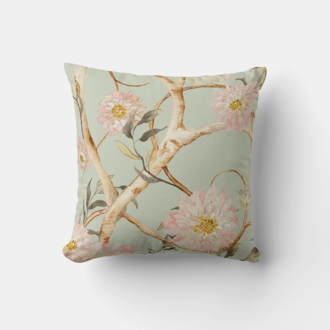 Almofada Floral Moderno Sage Verde Chinoiserie Watercolor (Frente)