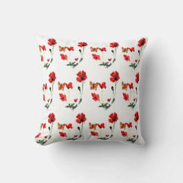 Almofada Floral Padrão Borboleta Vermelha