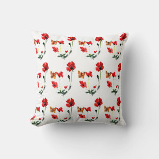 Almofada Floral Padrão Borboleta Vermelha