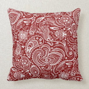 Almofada Floral Paisley Da Vintagem Vermelha Branca E Da Cr