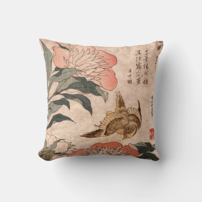 Almofada Floral/Pássaro Japonês (Frente)