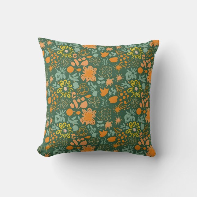 Almofada Floral pattern on a dark green background  (Frente)