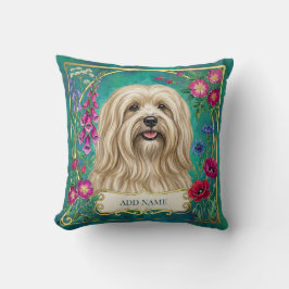 Almofada Floral Personalizada de Lhasa Apso Creme
