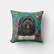 Almofada Floral Personalizada Lhasa Apso Preta