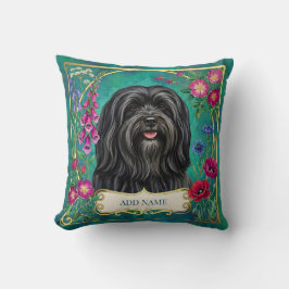Almofada Floral Personalizada Preta Lhasa Apso