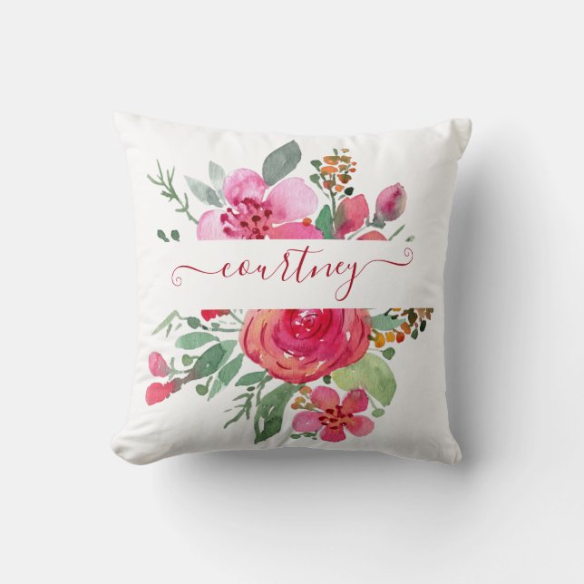 Almofada Floral personalizado com aquarela rosa  (Frente)