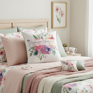 Almofada Floral personalizado com aquarela rosa e laranja
