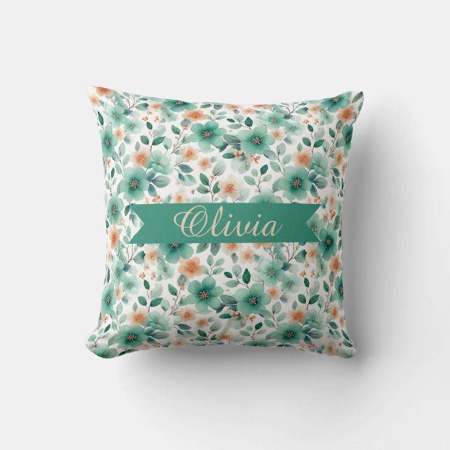 Almofada Floral Personalizado Verde Primavera Vintage (Frente)