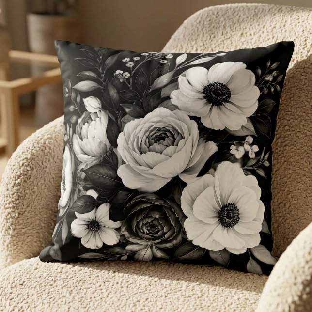 Almofada Floral Preto e Branco (Criador carregado)