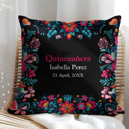 Almofada Floral Quinceanera Black Mexicano Fiesta Birthday