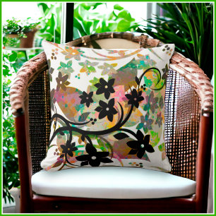 Almofada [Floral Retro] Desenho Gráfico Botânico Multicolor