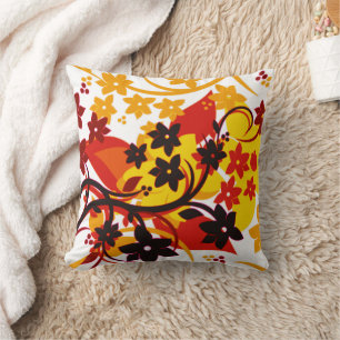 Almofada [Floral Retro] Design Gráfico Botânico Laranja